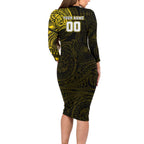 Personalized Richmond Tigers Polynesian Long Sleeve Bodycon Dress Tribal Chest and Sleeve Tattoo Heritage Warrior