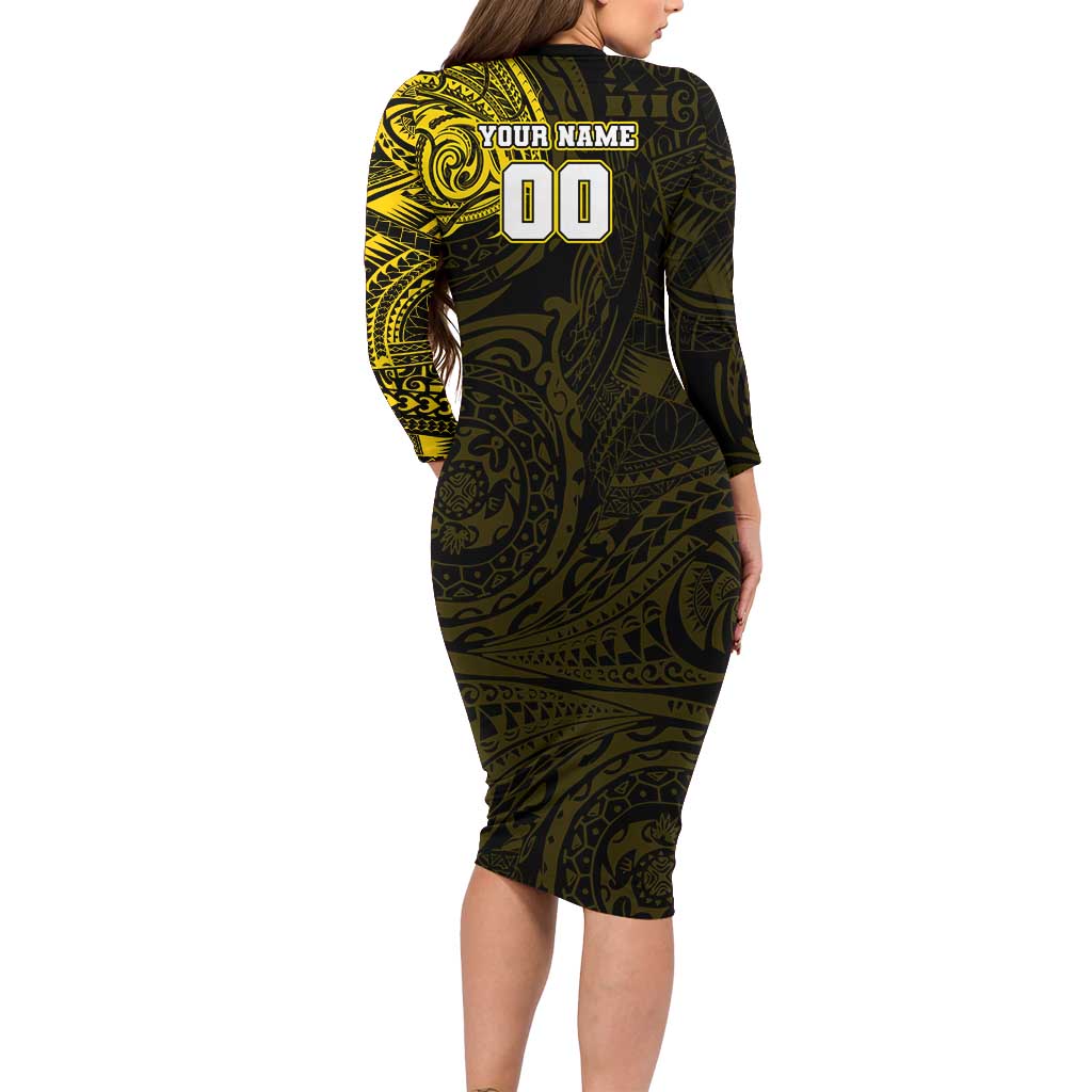 Personalized Richmond Tigers Polynesian Long Sleeve Bodycon Dress Tribal Chest and Sleeve Tattoo Heritage Warrior
