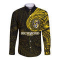 Personalized Richmond Tigers Polynesian Long Sleeve Button Shirt Tribal Chest and Sleeve Tattoo Heritage Warrior