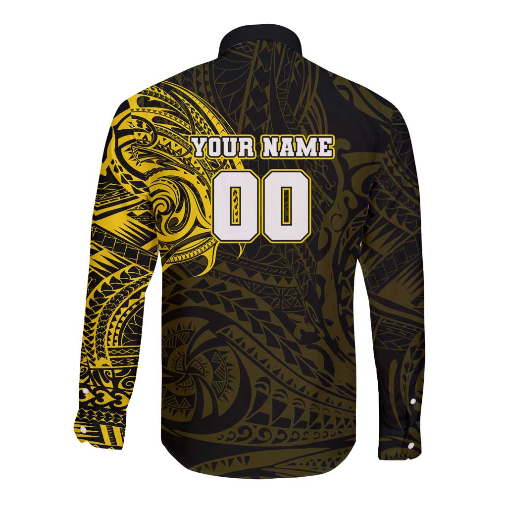 Personalized Richmond Tigers Polynesian Long Sleeve Button Shirt Tribal Chest and Sleeve Tattoo Heritage Warrior