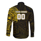 Personalized Richmond Tigers Polynesian Long Sleeve Button Shirt Tribal Chest and Sleeve Tattoo Heritage Warrior