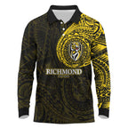Personalized Richmond Tigers Polynesian Long Sleeve Polo Shirt Tribal Chest and Sleeve Tattoo Heritage Warrior