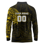 Personalized Richmond Tigers Polynesian Long Sleeve Polo Shirt Tribal Chest and Sleeve Tattoo Heritage Warrior