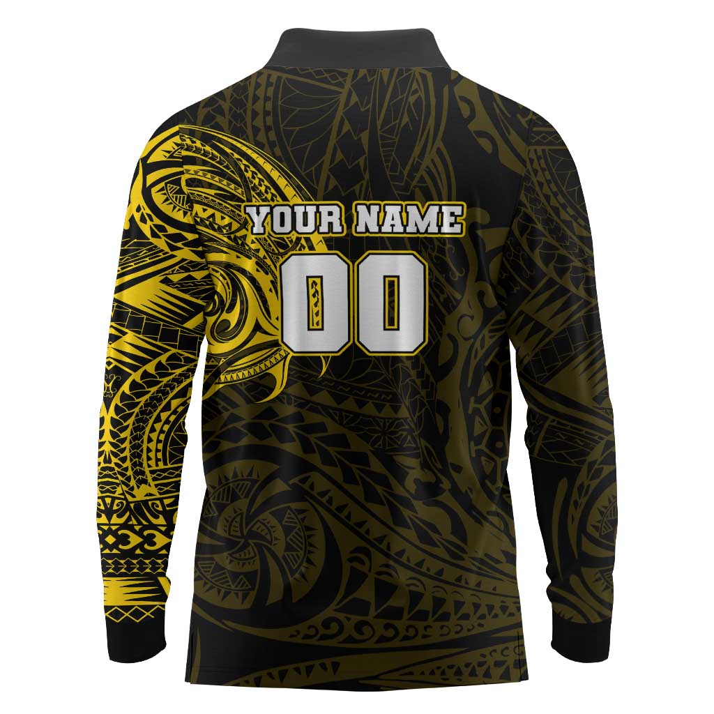 Personalized Richmond Tigers Polynesian Long Sleeve Polo Shirt Tribal Chest and Sleeve Tattoo Heritage Warrior