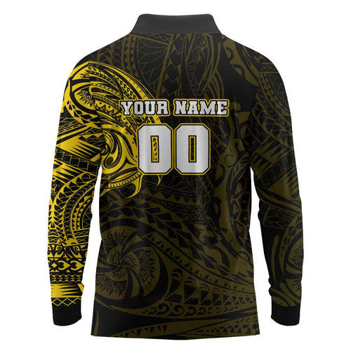 Personalized Richmond Tigers Polynesian Long Sleeve Polo Shirt Tribal Chest and Sleeve Tattoo Heritage Warrior