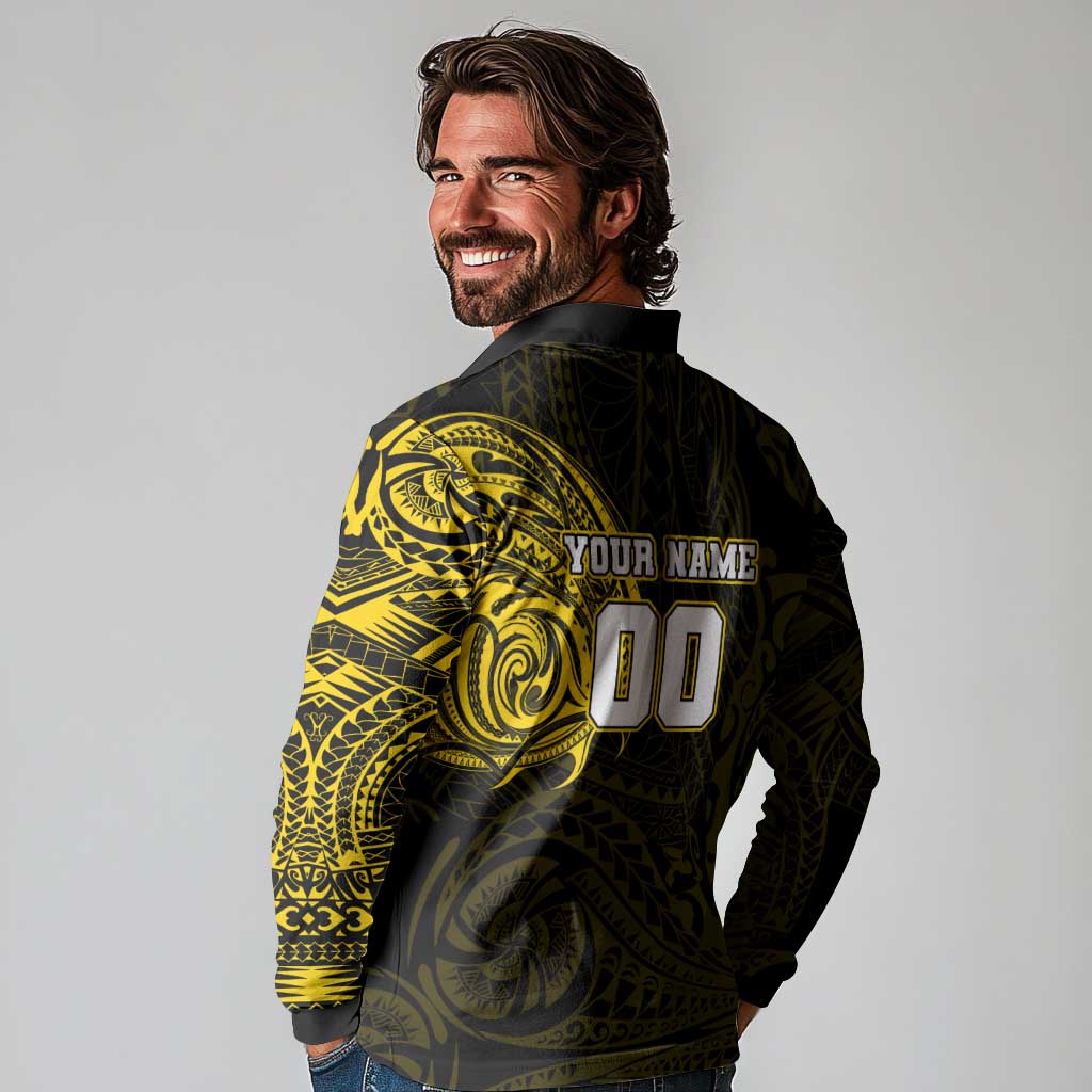 Personalized Richmond Tigers Polynesian Long Sleeve Polo Shirt Tribal Chest and Sleeve Tattoo Heritage Warrior