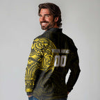 Personalized Richmond Tigers Polynesian Long Sleeve Polo Shirt Tribal Chest and Sleeve Tattoo Heritage Warrior