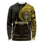Personalized Richmond Tigers Polynesian Long Sleeve Shirt Tribal Chest and Sleeve Tattoo Heritage Warrior