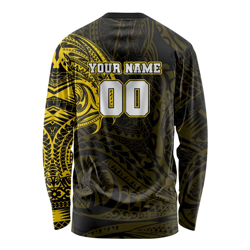 Personalized Richmond Tigers Polynesian Long Sleeve Shirt Tribal Chest and Sleeve Tattoo Heritage Warrior