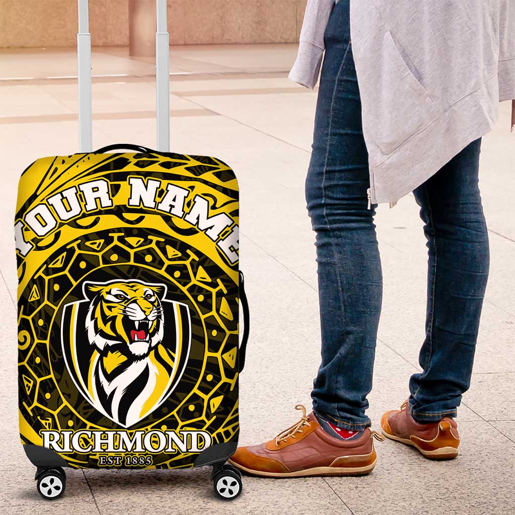 Personalized Richmond Tigers Polynesian Luggage Cover Tribal Chest and Sleeve Tattoo Heritage Warrior