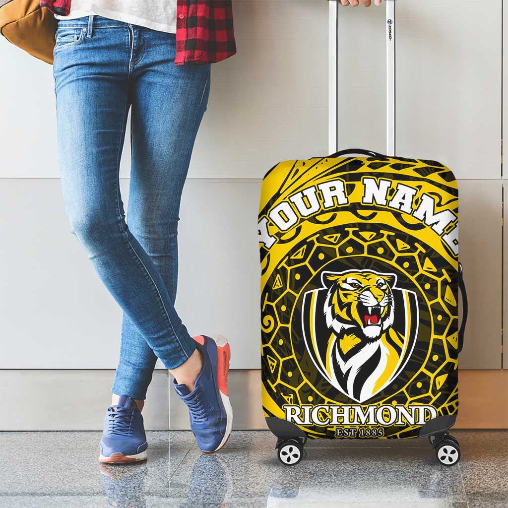 Personalized Richmond Tigers Polynesian Luggage Cover Tribal Chest and Sleeve Tattoo Heritage Warrior