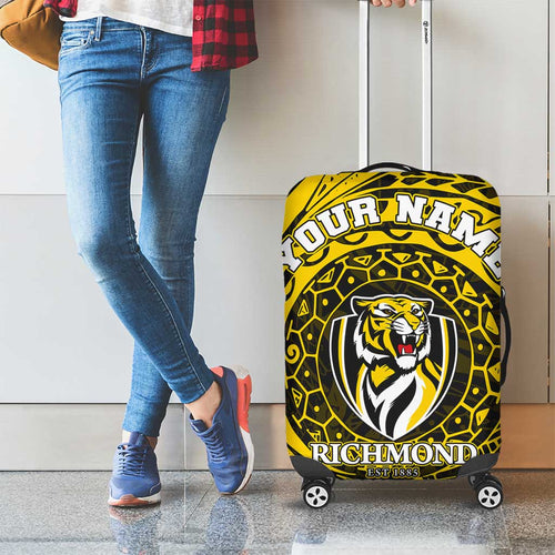 Personalized Richmond Tigers Polynesian Luggage Cover Tribal Chest and Sleeve Tattoo Heritage Warrior