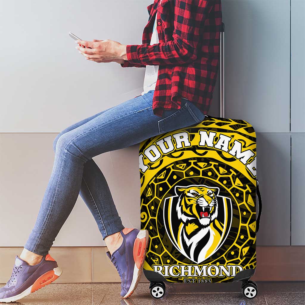 Personalized Richmond Tigers Polynesian Luggage Cover Tribal Chest and Sleeve Tattoo Heritage Warrior