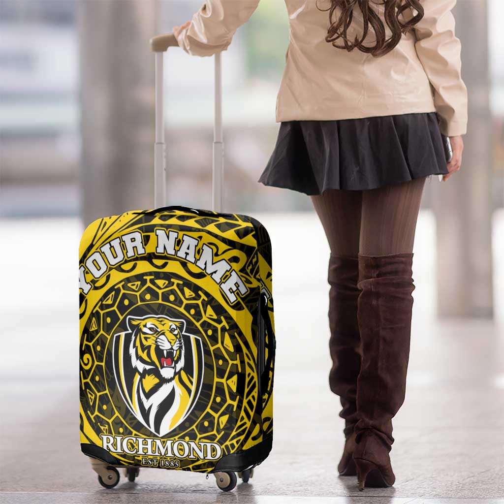 Personalized Richmond Tigers Polynesian Luggage Cover Tribal Chest and Sleeve Tattoo Heritage Warrior