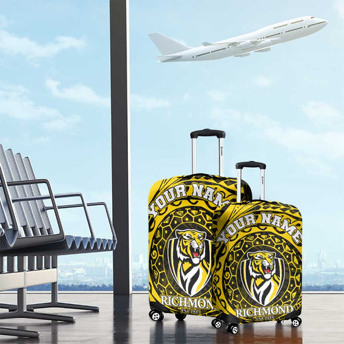 Personalized Richmond Tigers Polynesian Luggage Cover Tribal Chest and Sleeve Tattoo Heritage Warrior