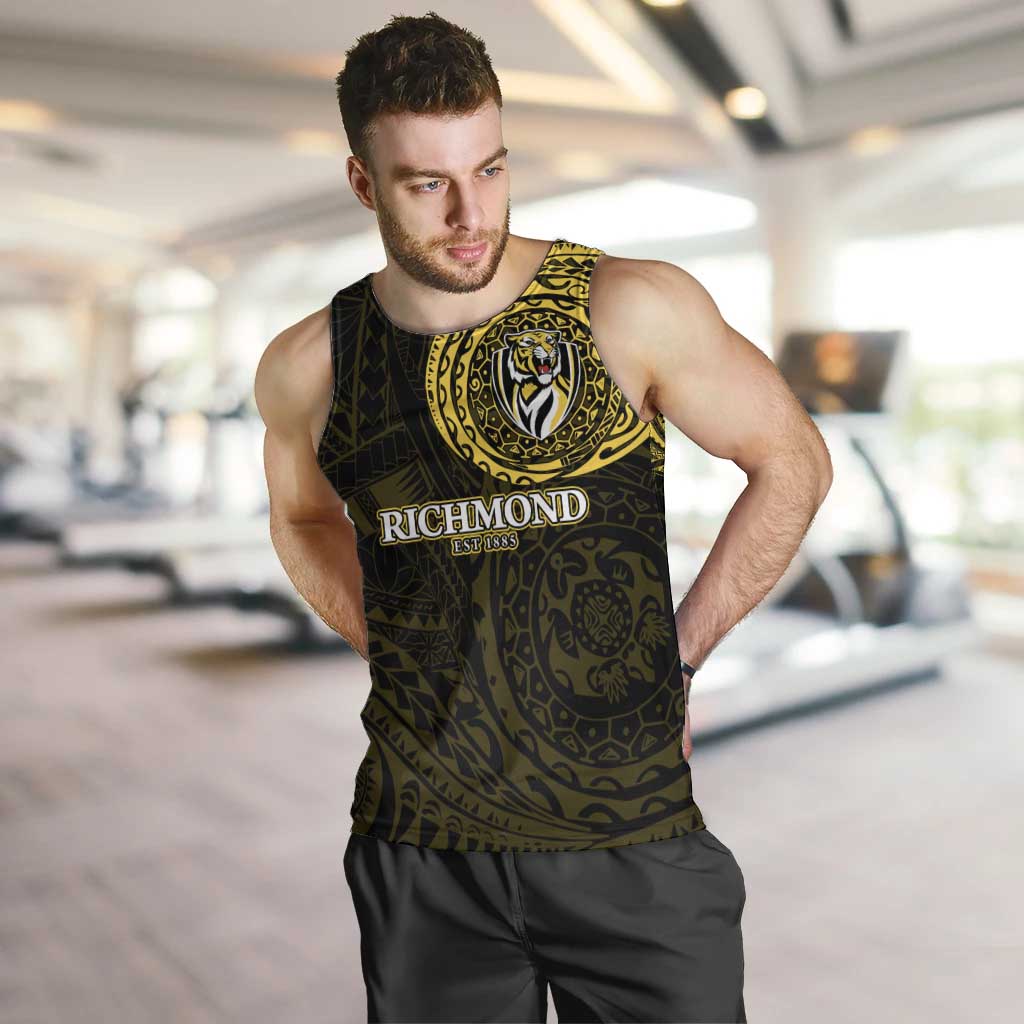 Personalized Richmond Tigers Polynesian Men Tank Top Tribal Chest and Sleeve Tattoo Heritage Warrior