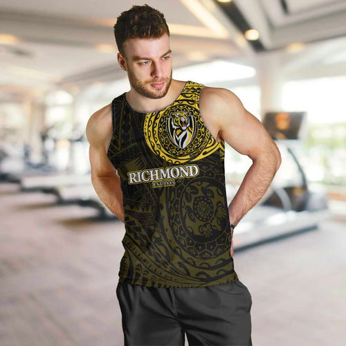 Personalized Richmond Tigers Polynesian Men Tank Top Tribal Chest and Sleeve Tattoo Heritage Warrior