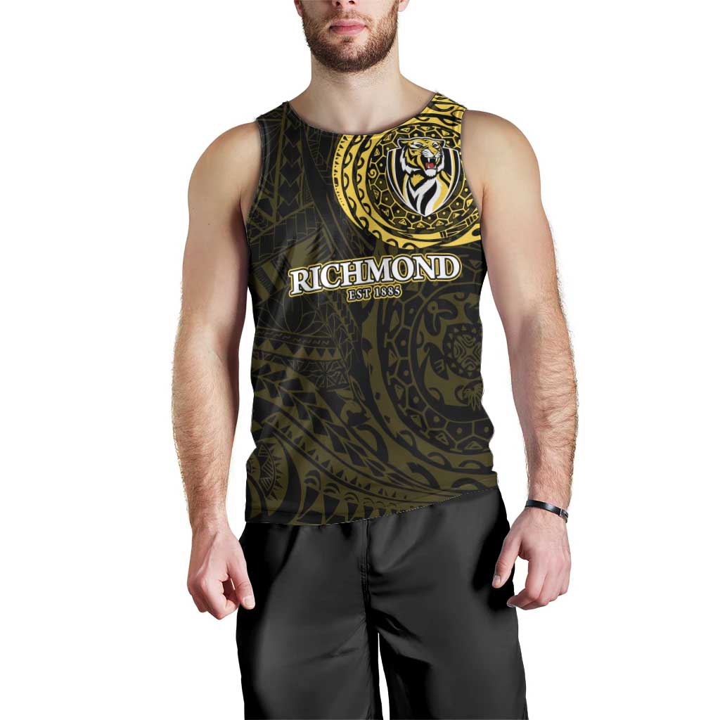 Personalized Richmond Tigers Polynesian Men Tank Top Tribal Chest and Sleeve Tattoo Heritage Warrior