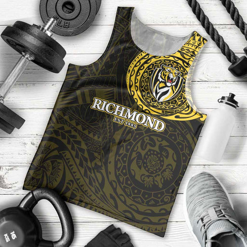Personalized Richmond Tigers Polynesian Men Tank Top Tribal Chest and Sleeve Tattoo Heritage Warrior