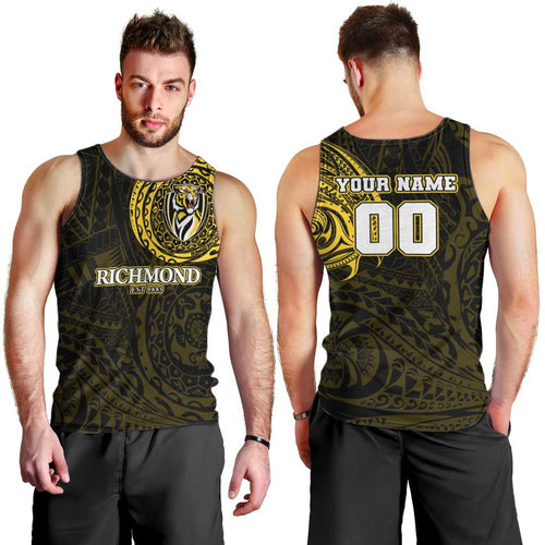 Personalized Richmond Tigers Polynesian Men Tank Top Tribal Chest and Sleeve Tattoo Heritage Warrior