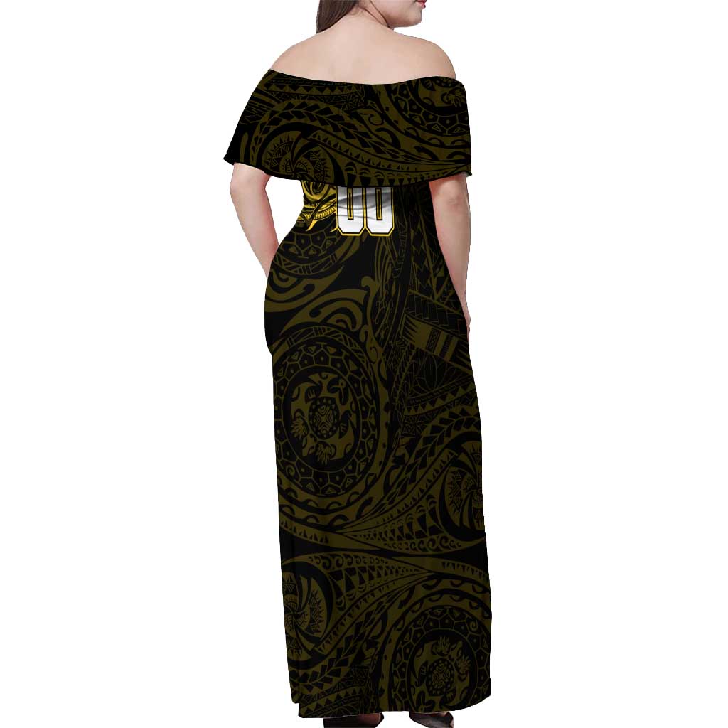 Personalized Richmond Tigers Polynesian Off Shoulder Maxi Dress Tribal Chest and Sleeve Tattoo Heritage Warrior