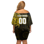 Personalized Richmond Tigers Polynesian Off Shoulder Short Dress Tribal Chest and Sleeve Tattoo Heritage Warrior