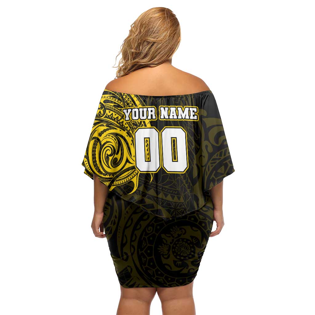 Personalized Richmond Tigers Polynesian Off Shoulder Short Dress Tribal Chest and Sleeve Tattoo Heritage Warrior