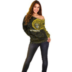 Personalized Richmond Tigers Polynesian Off Shoulder Sweater Tribal Chest and Sleeve Tattoo Heritage Warrior