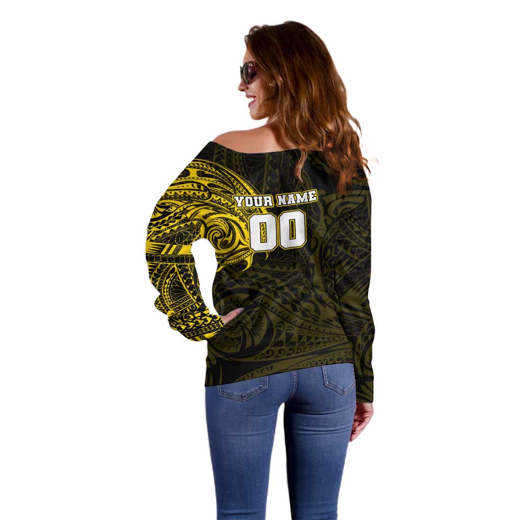 Personalized Richmond Tigers Polynesian Off Shoulder Sweater Tribal Chest and Sleeve Tattoo Heritage Warrior