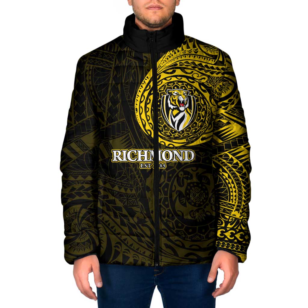 Personalized Richmond Tigers Polynesian Padded Jacket Tribal Chest and Sleeve Tattoo Heritage Warrior