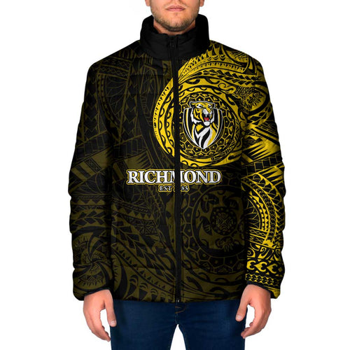 Personalized Richmond Tigers Polynesian Padded Jacket Tribal Chest and Sleeve Tattoo Heritage Warrior