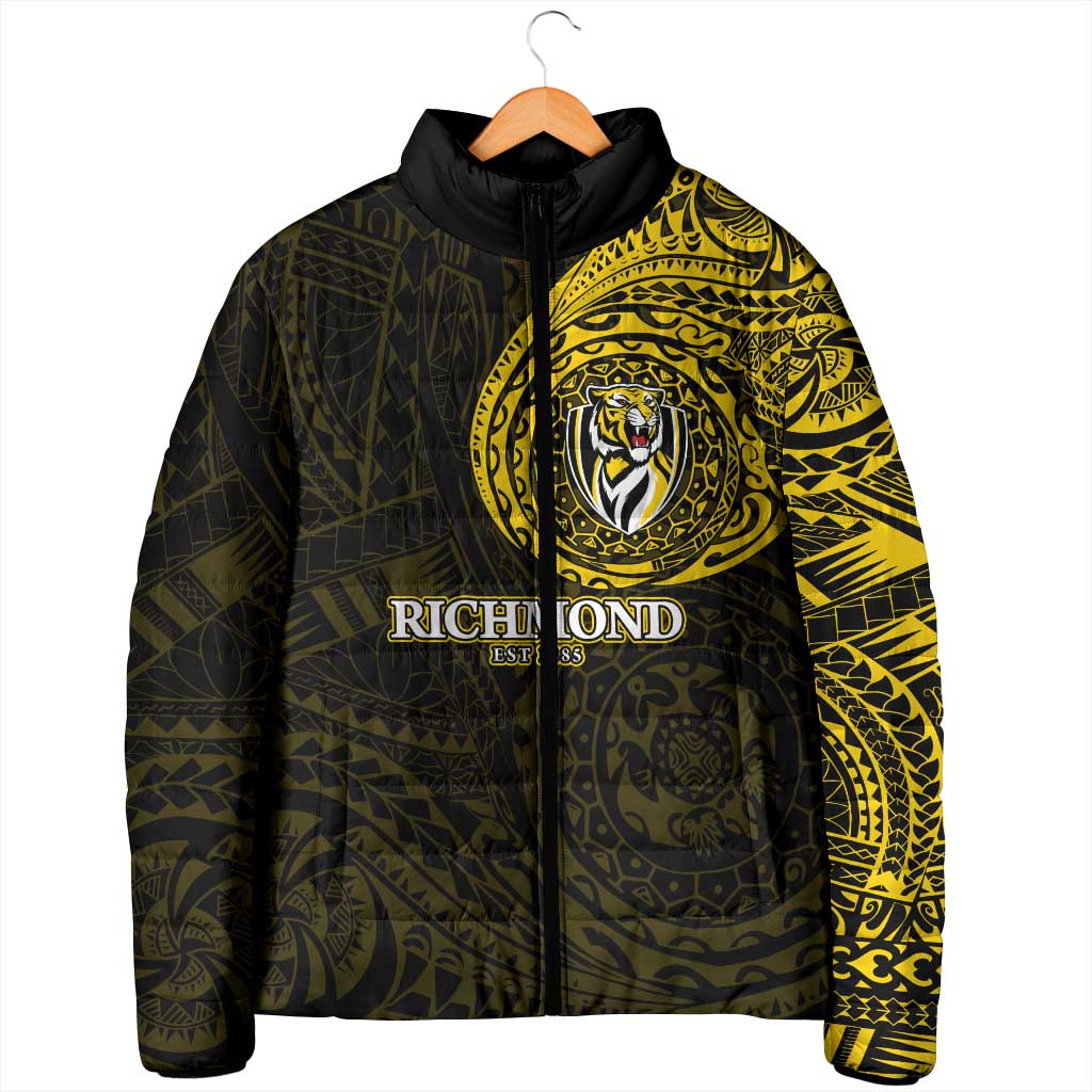 Personalized Richmond Tigers Polynesian Padded Jacket Tribal Chest and Sleeve Tattoo Heritage Warrior