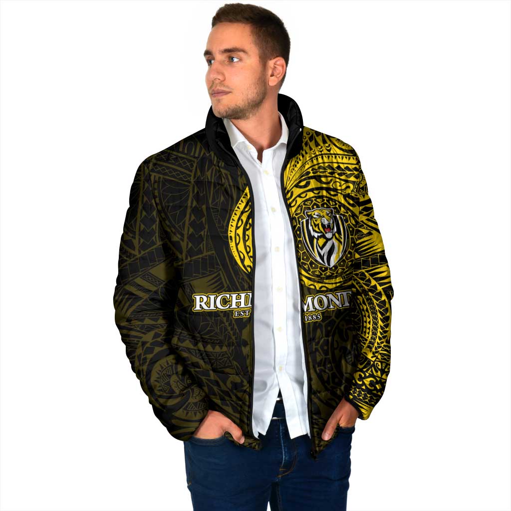 Personalized Richmond Tigers Polynesian Padded Jacket Tribal Chest and Sleeve Tattoo Heritage Warrior