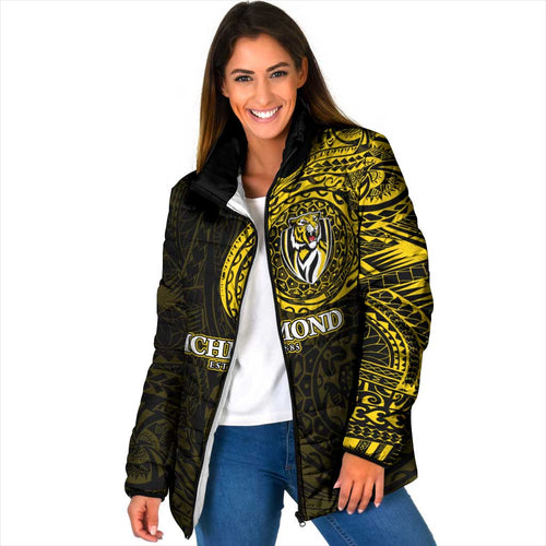 Personalized Richmond Tigers Polynesian Padded Jacket Tribal Chest and Sleeve Tattoo Heritage Warrior