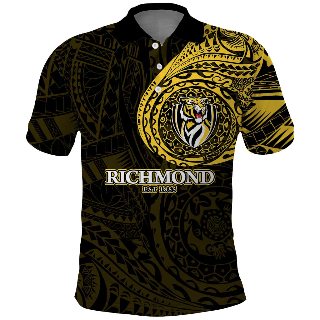 Personalized Richmond Tigers Polynesian Polo Shirt Tribal Chest and Sleeve Tattoo Heritage Warrior