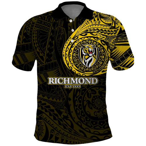 Personalized Richmond Tigers Polynesian Polo Shirt Tribal Chest and Sleeve Tattoo Heritage Warrior