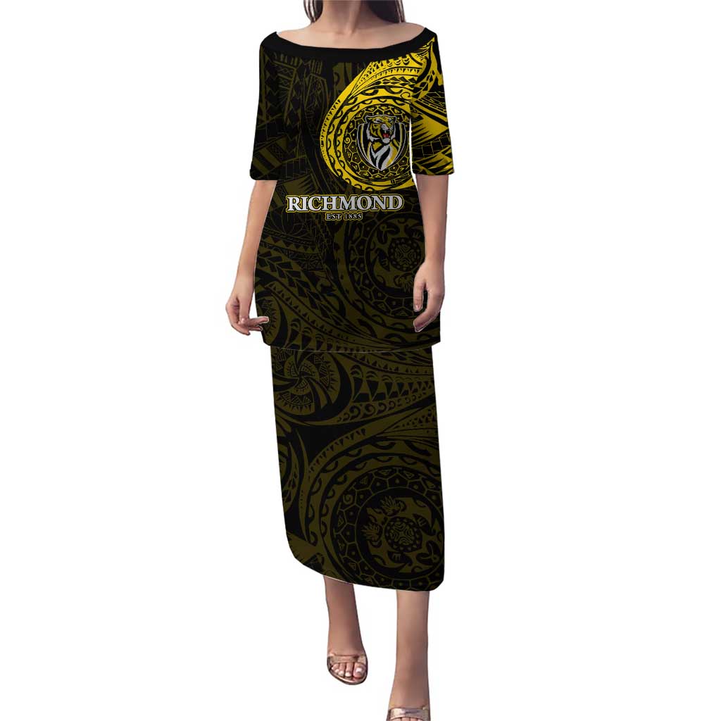 Personalized Richmond Tigers Polynesian Puletasi Tribal Chest and Sleeve Tattoo Heritage Warrior