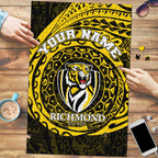 Personalized Richmond Tigers Polynesian Puzzle Tribal Chest and Sleeve Tattoo Heritage Warrior
