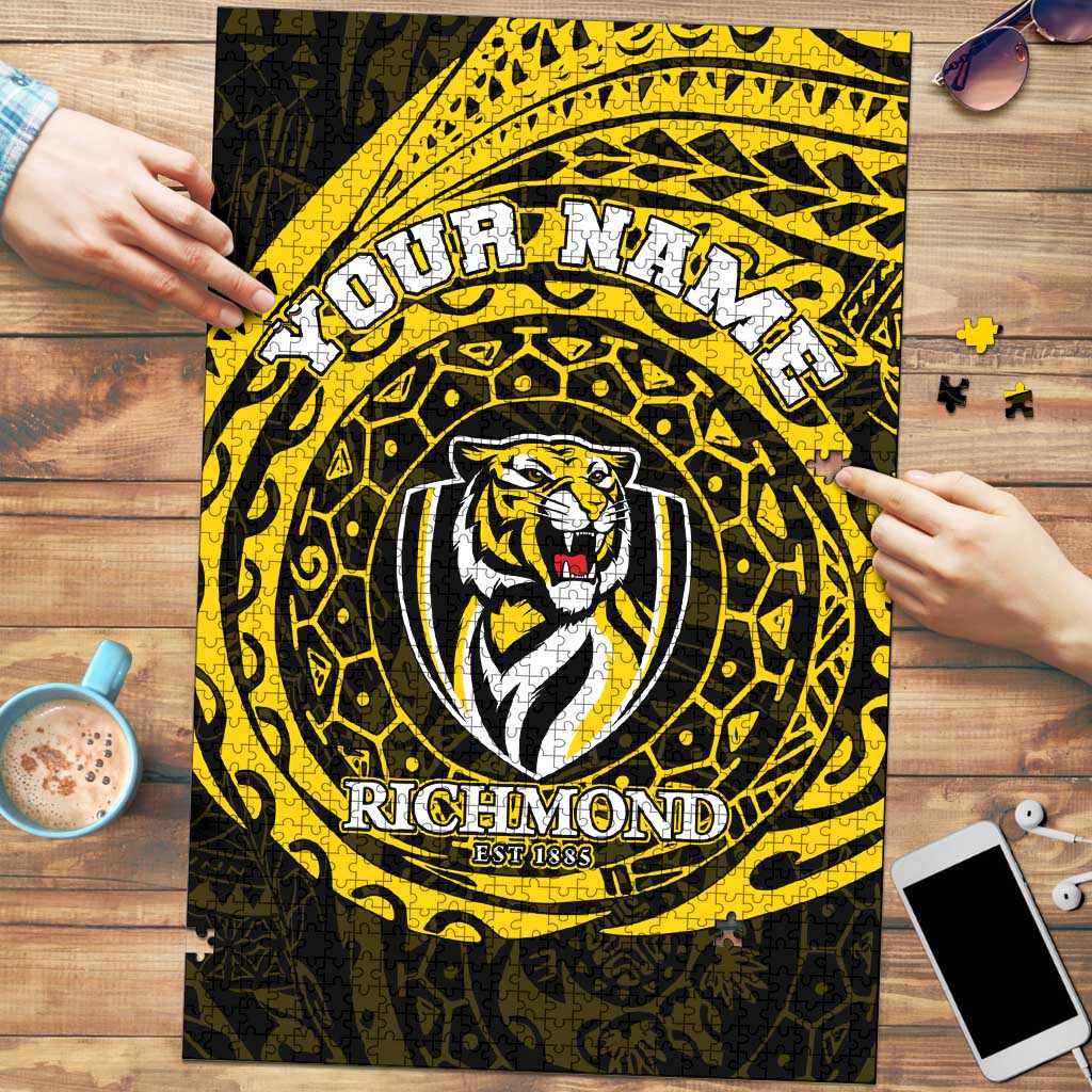Personalized Richmond Tigers Polynesian Puzzle Tribal Chest and Sleeve Tattoo Heritage Warrior