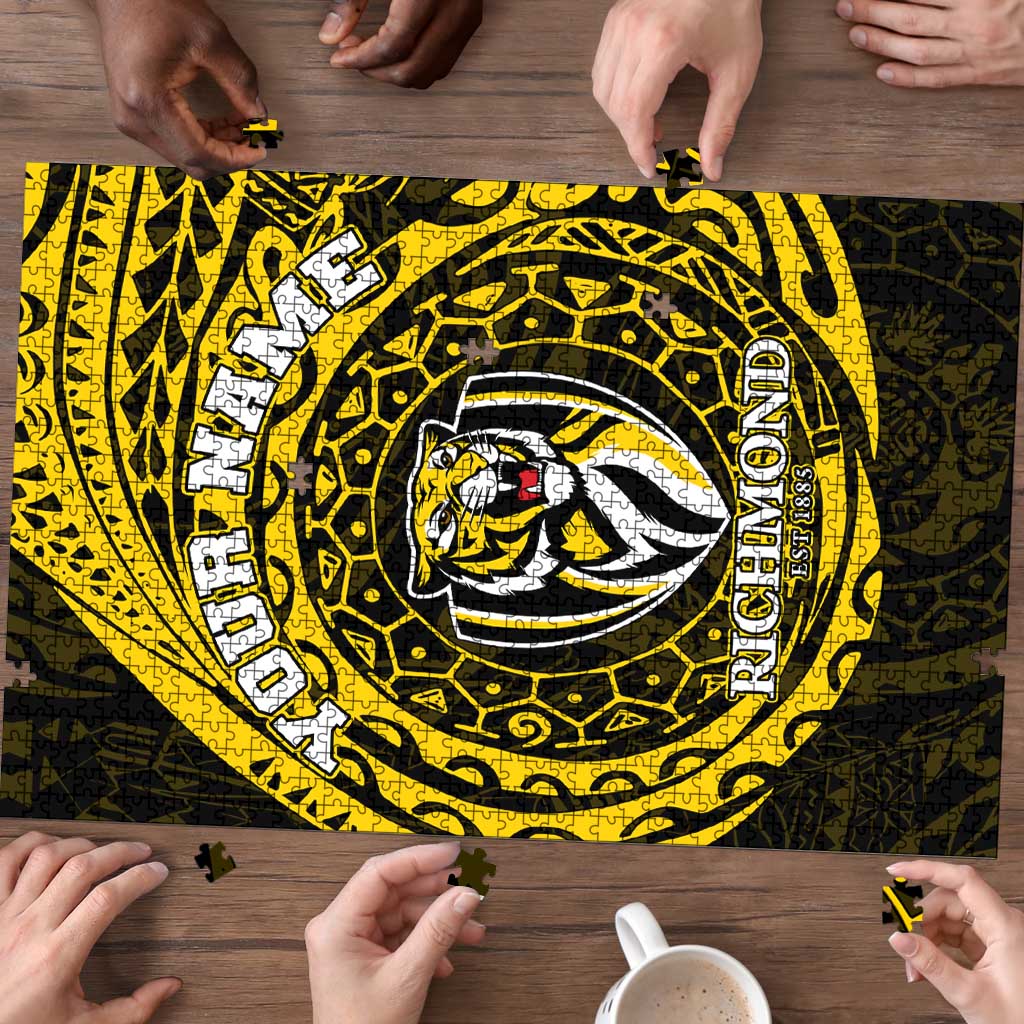 Personalized Richmond Tigers Polynesian Puzzle Tribal Chest and Sleeve Tattoo Heritage Warrior