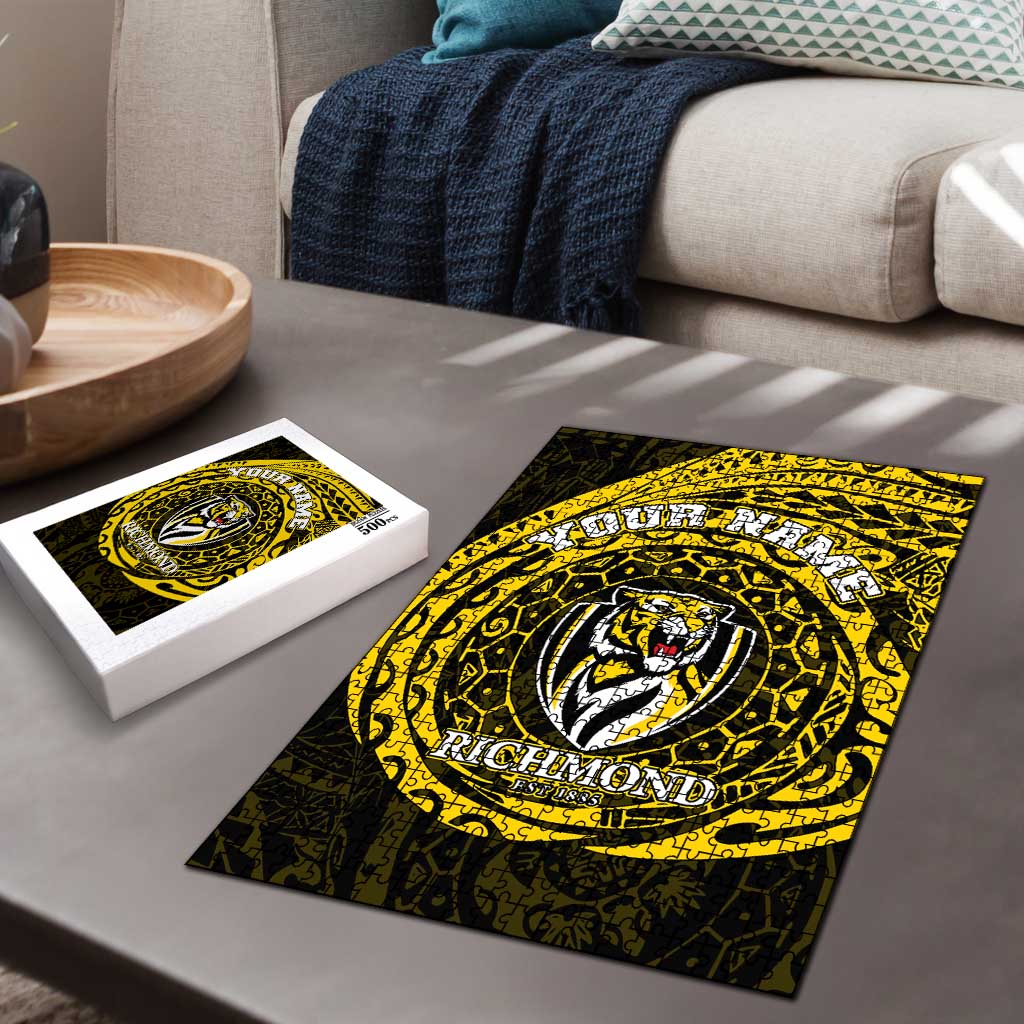 Personalized Richmond Tigers Polynesian Puzzle Tribal Chest and Sleeve Tattoo Heritage Warrior