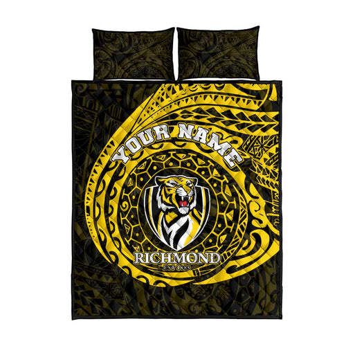 Personalized Richmond Tigers Polynesian Quilt Bed Set Tribal Chest and Sleeve Tattoo Heritage Warrior