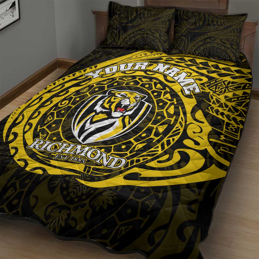 Personalized Richmond Tigers Polynesian Quilt Bed Set Tribal Chest and Sleeve Tattoo Heritage Warrior