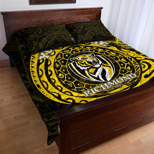 Personalized Richmond Tigers Polynesian Quilt Bed Set Tribal Chest and Sleeve Tattoo Heritage Warrior