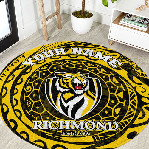 Personalized Richmond Tigers Polynesian Round Carpet Tribal Chest and Sleeve Tattoo Heritage Warrior