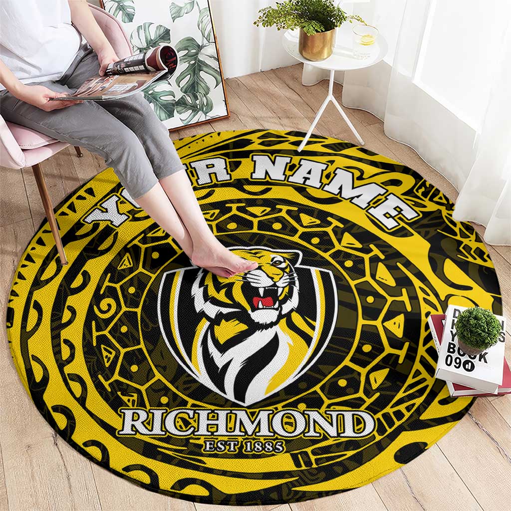 Personalized Richmond Tigers Polynesian Round Carpet Tribal Chest and Sleeve Tattoo Heritage Warrior