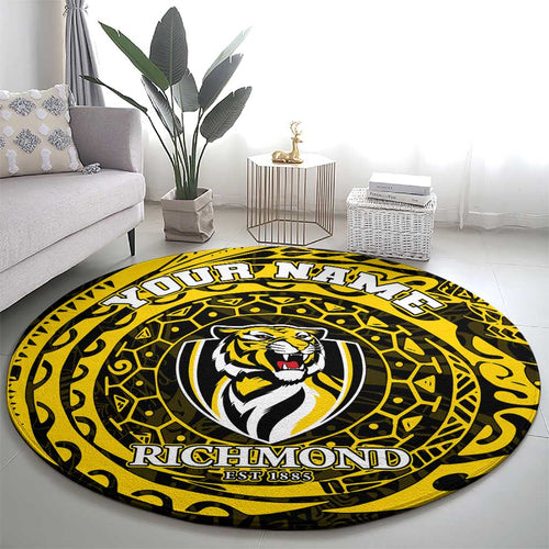 Personalized Richmond Tigers Polynesian Round Carpet Tribal Chest and Sleeve Tattoo Heritage Warrior