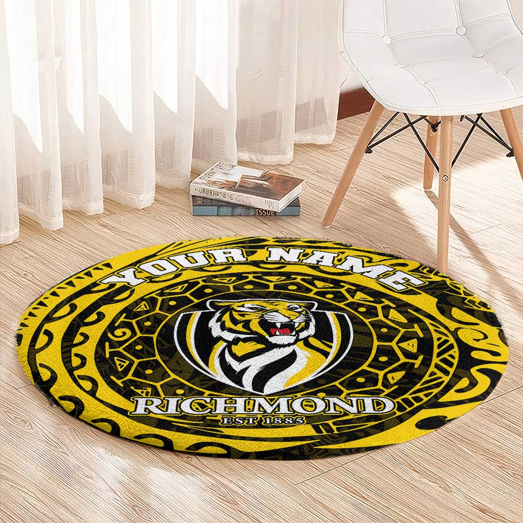 Personalized Richmond Tigers Polynesian Round Carpet Tribal Chest and Sleeve Tattoo Heritage Warrior