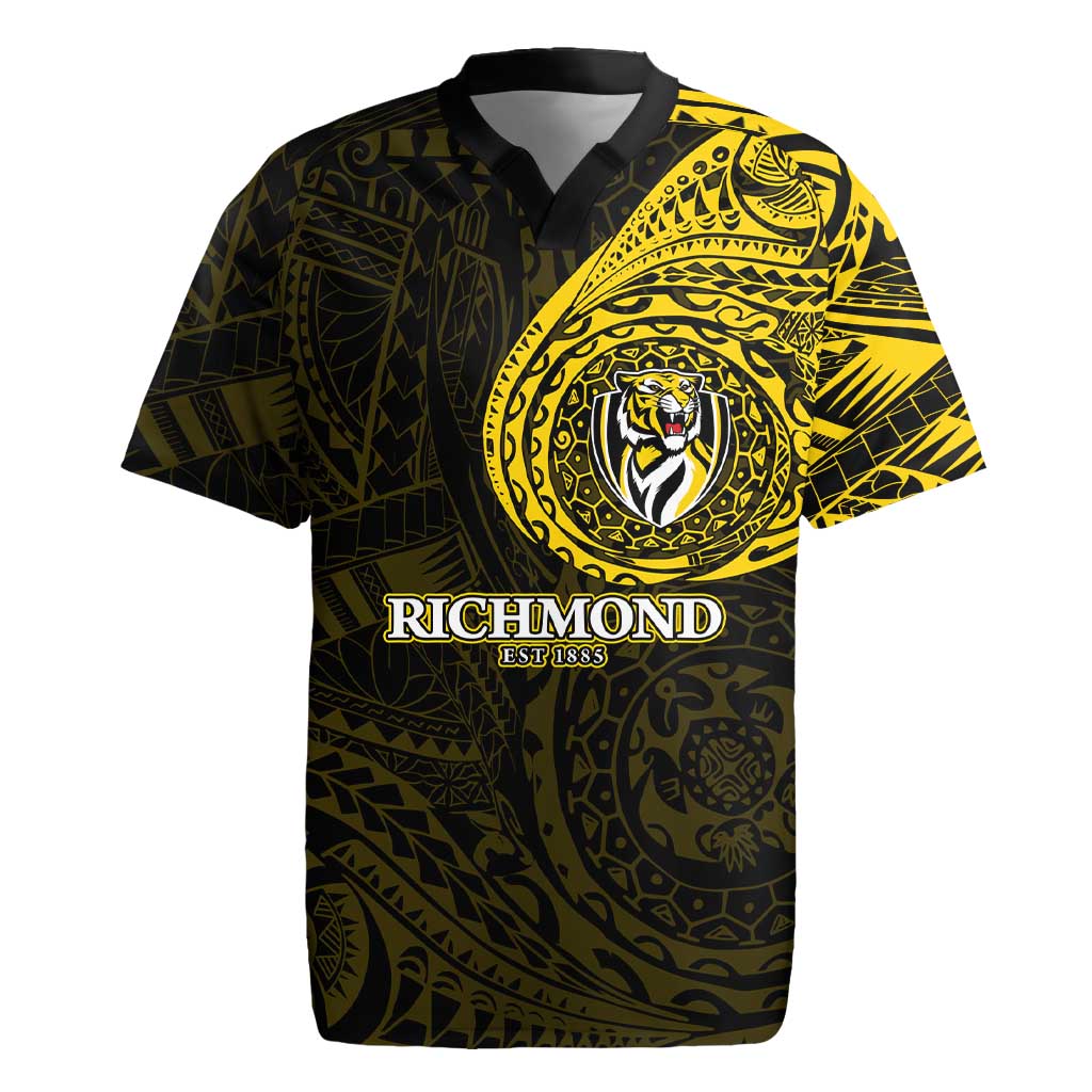 Personalized Richmond Tigers Polynesian Rugby Jersey Tribal Chest and Sleeve Tattoo Heritage Warrior