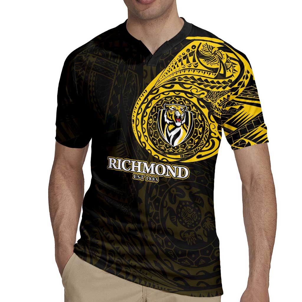 Personalized Richmond Tigers Polynesian Rugby Jersey Tribal Chest and Sleeve Tattoo Heritage Warrior